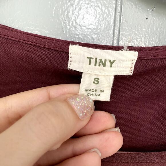 Anthropologie Tiny Burgundy Red Long-Sleeve Crescent Ruffled Lace Top S - Picture 5 of 8